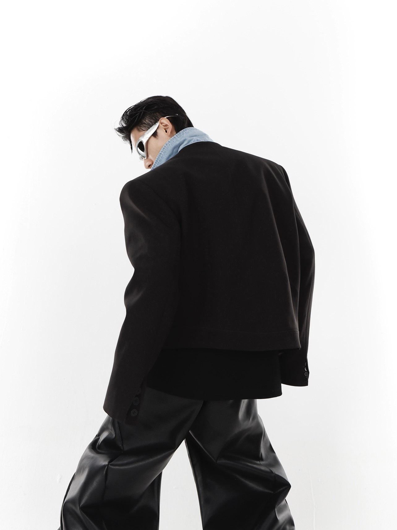 CulturE春季先锋小众解构牛仔外套拼料设计感垫肩西服夹克上衣男 - 图0