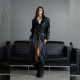 Niche deconstructed crocodile pattern wide shoulder leather coat
