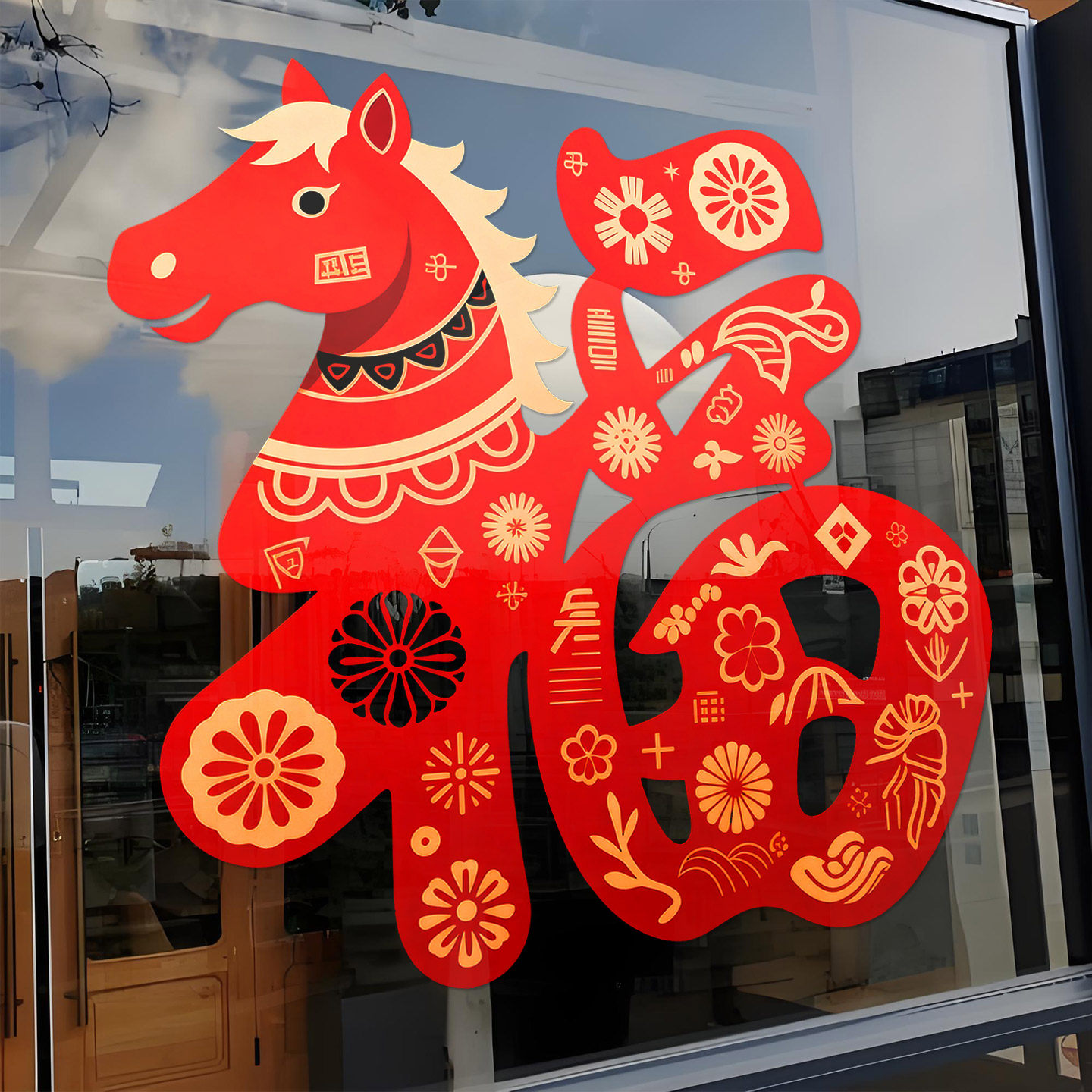 春节窗贴画马年新年福字静电窗花喜庆氛围玻璃门贴纸店铺装饰布置,淘宝优惠券,粉丝福利购,淘宝优惠卷