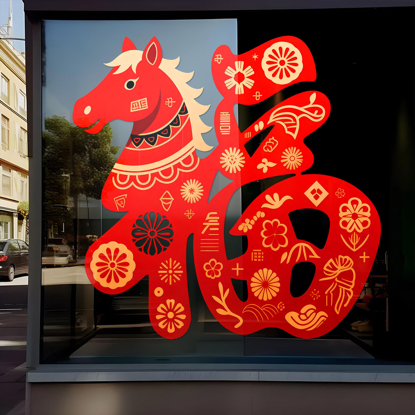 春节窗贴画马年新年福字静电窗花喜庆氛围玻璃门贴纸店铺装饰布置,淘宝优惠券,粉丝福利购,淘宝优惠卷