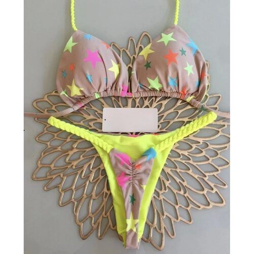 New Women's Bikini Split Print Swimwear Fashion G-string Bea - 图3