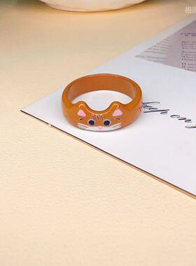 新款卡通可爱花色小猫戒指百搭