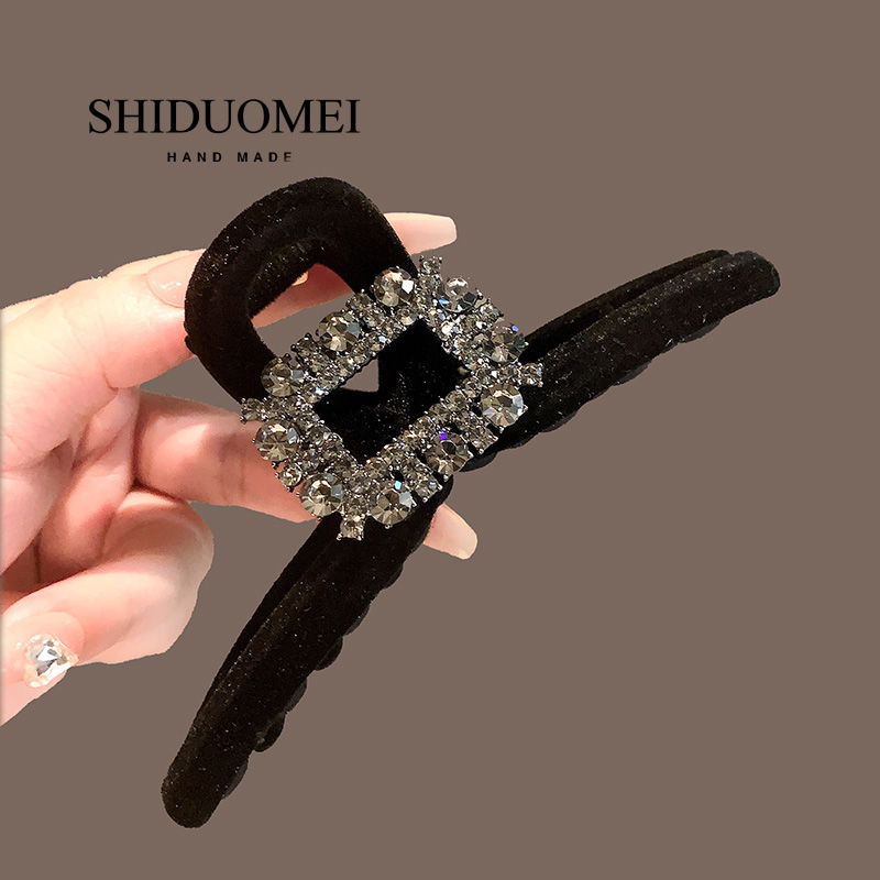 高级感方钻大号抓夹2023年新款丝绒发抓后脑勺盘发鲨鱼夹发卡发饰 - 图1