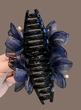 高端手作铜丝水晶藏蓝花朵抓夹