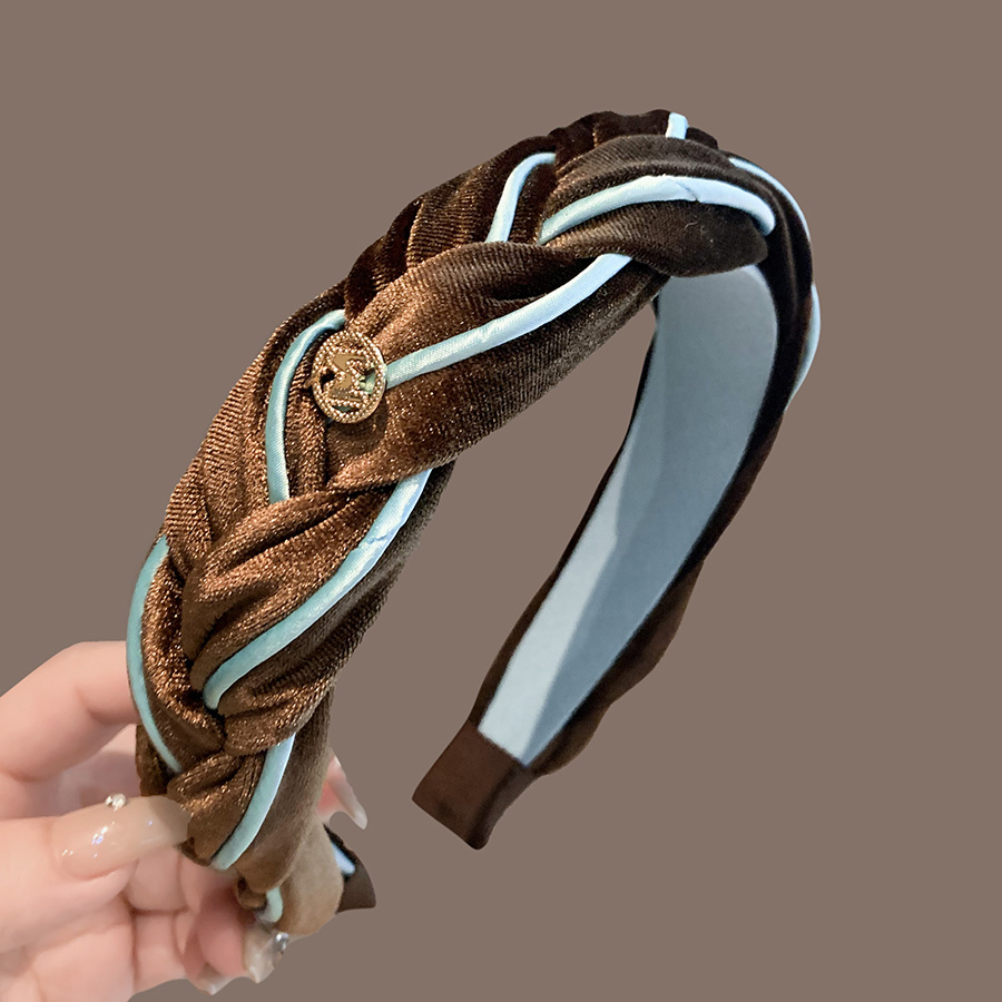 高级感撞色蓝咖麻花辫发箍女2025年秋冬新款高端丝绒增高炉顶头箍 - 图1