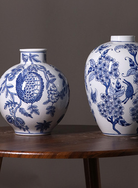 景德镇陶瓷青花瓷花瓶干花瓶手绘古典中国风玄关家居摆件商务礼品