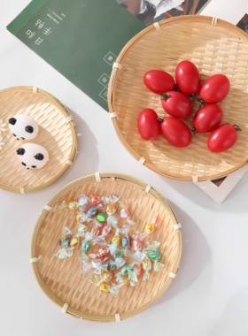 手工竹编无孔圆形晒盘水果篮