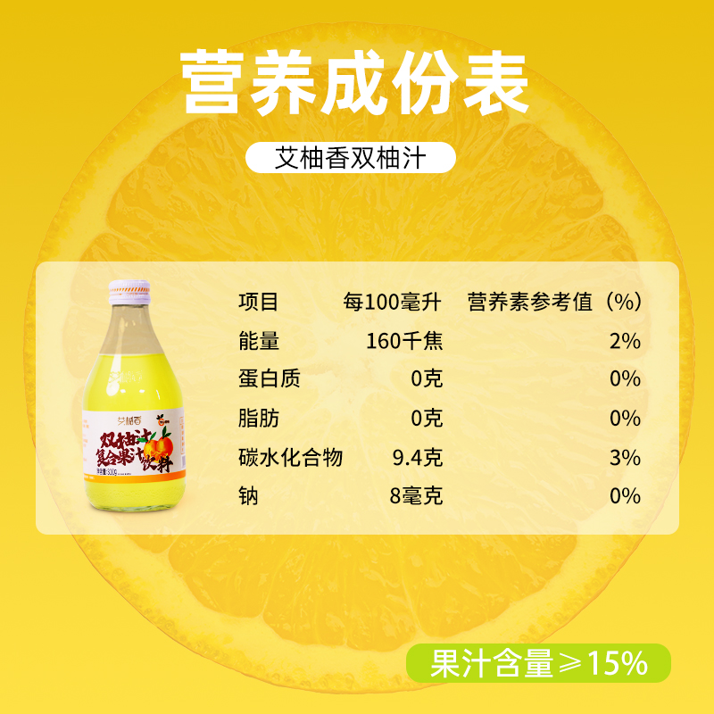 艾柚香双柚汁常山胡柚汁果汁饮料柚子汁整箱网红饮品玻璃瓶西柚汁 - 图3