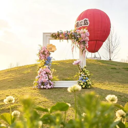 梦幻莫奈仿真花拱门婚礼婚礼布置仿真花之窗瀑布窗帘弧形花架假花 - 图0