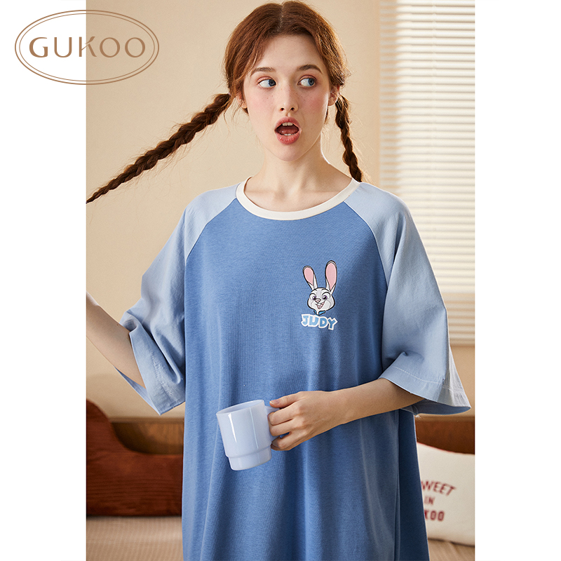 Gukoo/果壳睡裙女夏棉质疯狂动物城系列短袖睡裙舒适可外穿