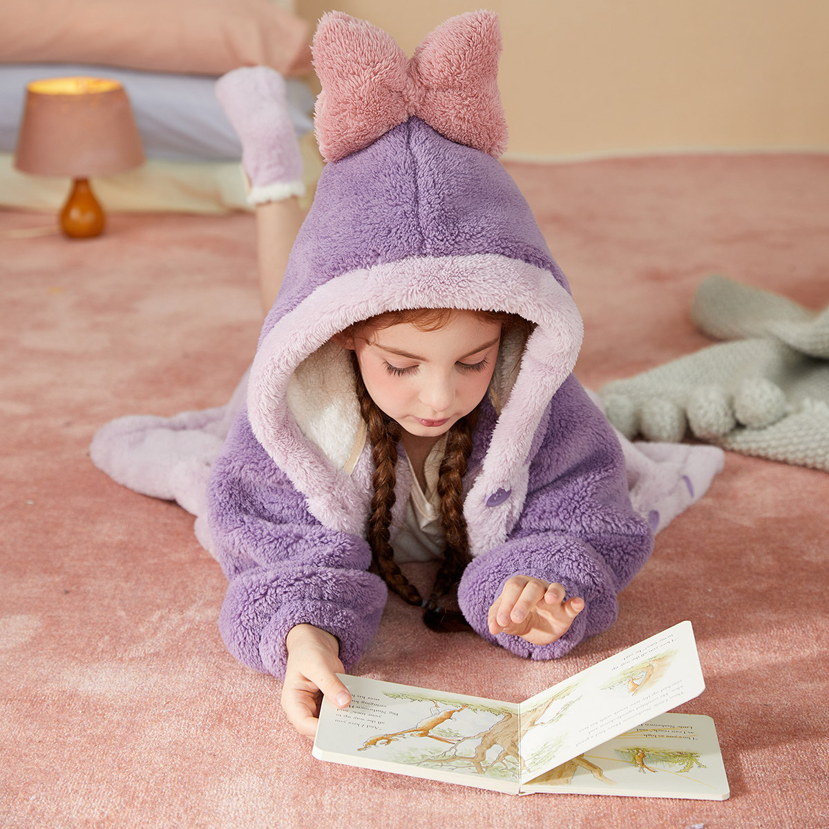 睡衣儿童蝴蝶结冬款女童珊瑚绒可爱连帽家居服睡袍,淘宝优惠券,粉丝福利购,淘宝优惠卷