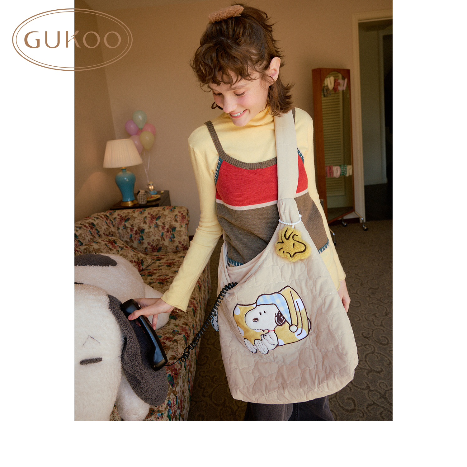 Gukoo/果壳手提包大容量百搭史努比联名休闲托特包通勤单肩包 - 图0