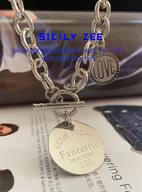 钛钢圆牌短款不掉色嘻哈风粗项链