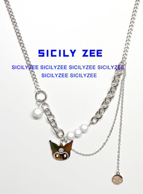 SIZEE钛钢卡通项链女鬼脸拼接