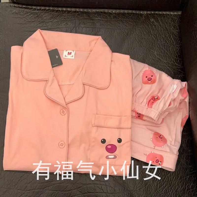 C卡通可爱海狸睡衣女夏季新款ins风韩版短袖短裤高颜值家居服套装