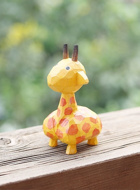 手工雕刻呆萌长颈鹿木雕摆件跨境桌面卡通家居装饰礼品木制工艺品