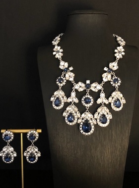 欧美新款夸张复古项链套装超大个性时尚锁骨链女合金镶嵌宝石