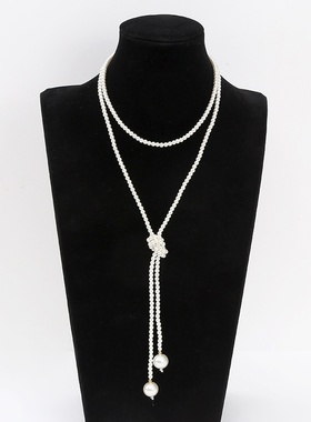 长款多功能珍珠毛衣链 简约纯白色出街混搭叠戴长款珍珠项链
