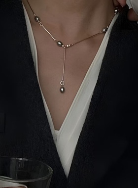 简约豆豆天然灰色高级小众珍珠锁骨链Y字链毛衣链日常百搭项链女