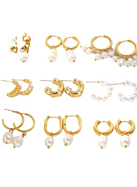 欧美INS风网红同款18K金不锈钢耳饰时尚个性珍珠耳环耳圈女士饰品