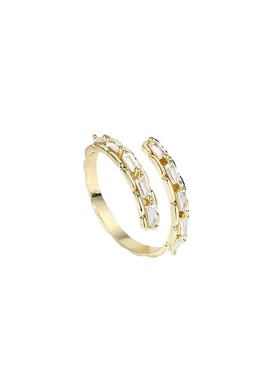 时尚个性高级感开口戒铜制镀14k金指环女可调节锆石银色戒指