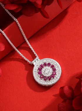古法越南沙金小号花窗罗盘项链百搭气质新款紫色锆石颈链