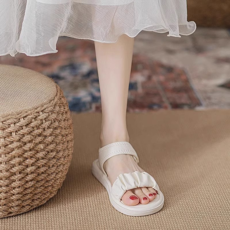 时尚平底凉鞋女2025夏新款外穿休闲魔术贴配裙子法式一字带罗马鞋 - 图2