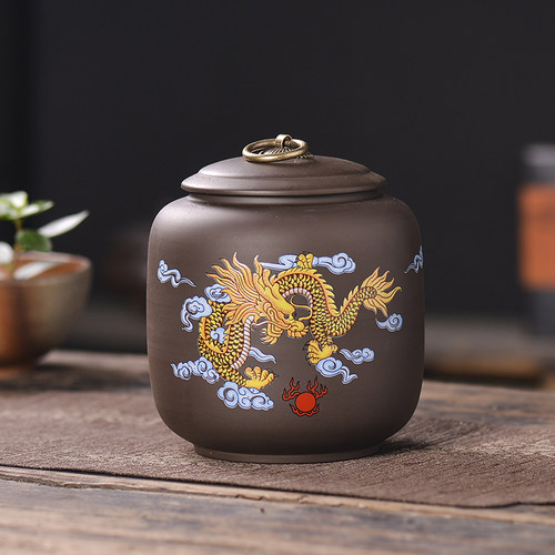 紫砂茶叶罐花茶白茶散茶罐普洱罐防潮密封储存罐复古家用茶具配件 - 图1