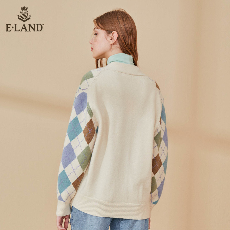 eland2020秋季新款复古港风开衫 衣恋集团outlets店毛针织衫