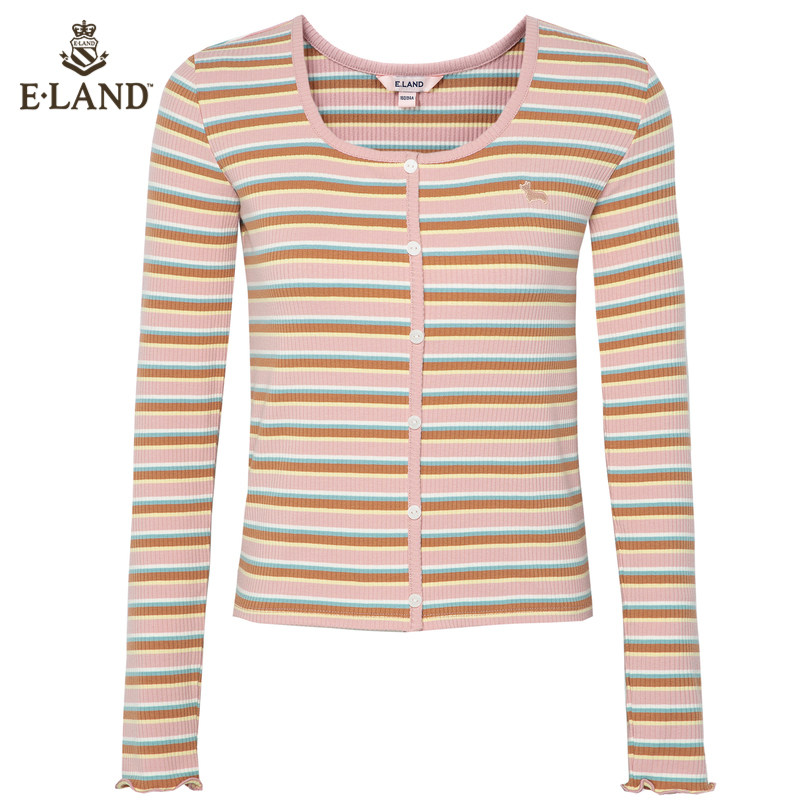eland减龄缤纷条纹女长袖韩版t恤 衣恋集团outlets店T恤