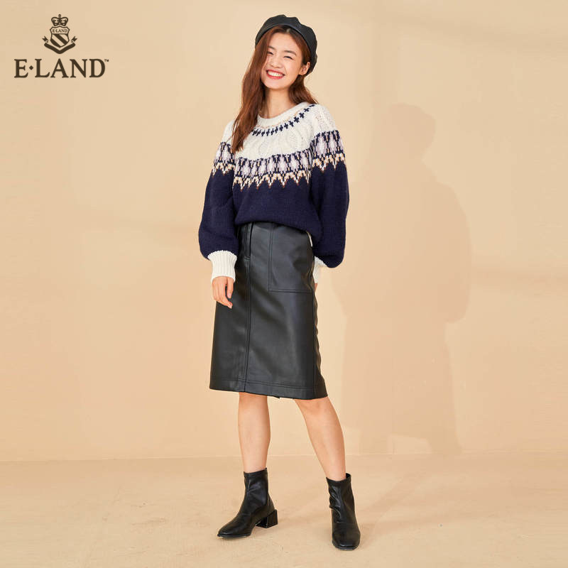 eland2020冬季新款复古风圆领毛衣 衣恋集团outlets店毛衣