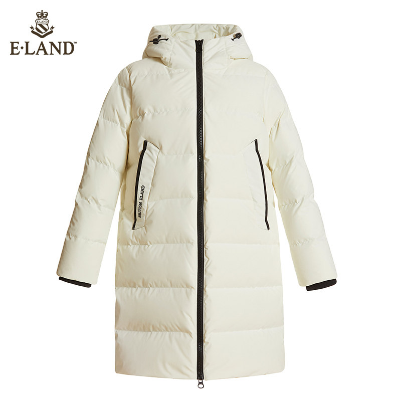 eland秋冬纯色连帽撞色边羽绒服 衣恋集团outlets店羽绒服