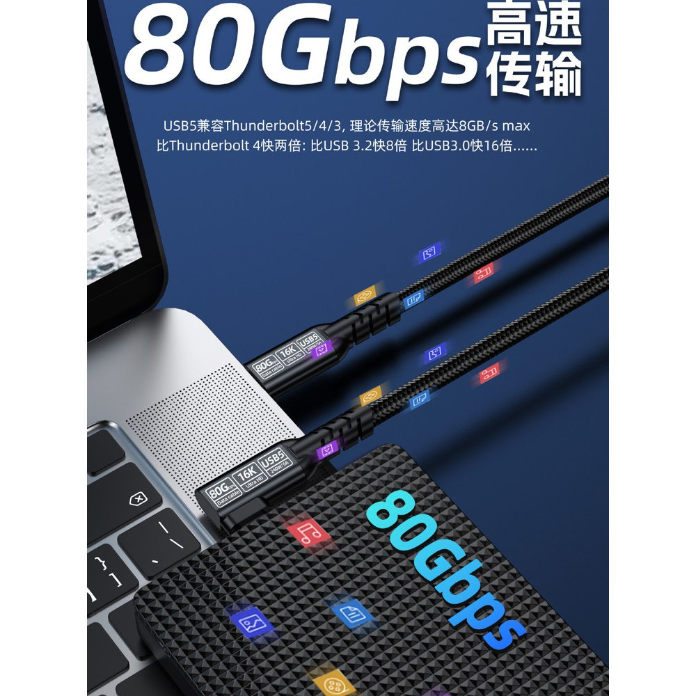 typec全功能公对公80bps/40Gbps数据线转接线USB5/4全功能PD240W延长线全功能16芯音视频转接线16k高清传输线 - 图0