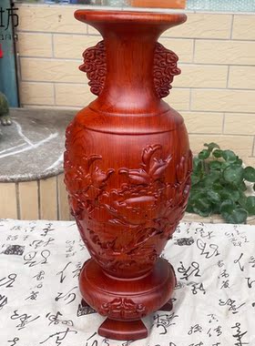 花梨木新古典木雕花瓶摆件