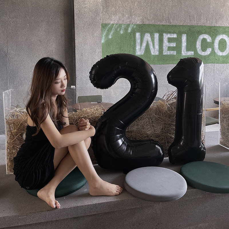 40寸黑色系ins大数字生日气球女孩拍照道具周岁派对户外场景布置,淘宝优惠券,粉丝福利购,淘宝优惠卷