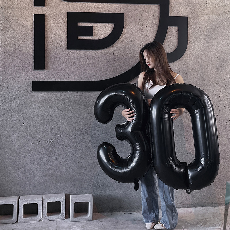 40寸黑色系ins大数字生日气球女孩拍照道具周岁派对户外场景布置,淘宝优惠券,粉丝福利购,淘宝优惠卷