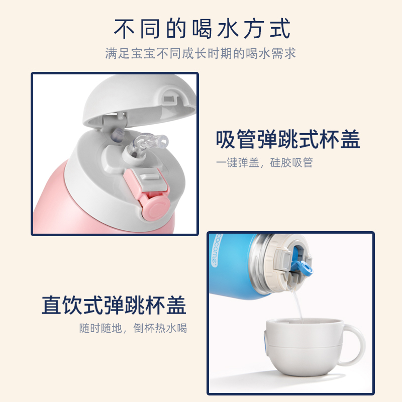 可可萌亲子保温杯吸管杯盖儿童保温杯配件弹跳式盖子水杯吸管组 - 图0