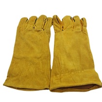 Yellow double layer long version of cow leather upturned electric welding gloves abrasion resistant anti-slip and high temperature resistant labor supply Retail