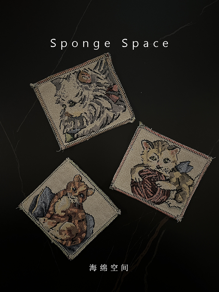 Sponge Space布艺杯垫茶道可爱猫咪双面茶杯垫隔热垫茶桌垫布防烫 - 图0