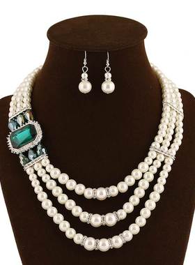 民族风多层仿珍珠女项链 necklace set earrings women pearl