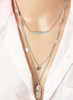 necklace chain jewelry women 简约毛衣链流苏吊坠羽毛项链女