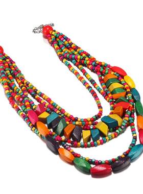 africa necklace suit women wood jewelry 民族风彩色木珠项链