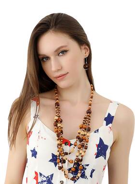 复古民族风手工木珠项链原木本色项链演出服饰配饰毛衣链套装长款