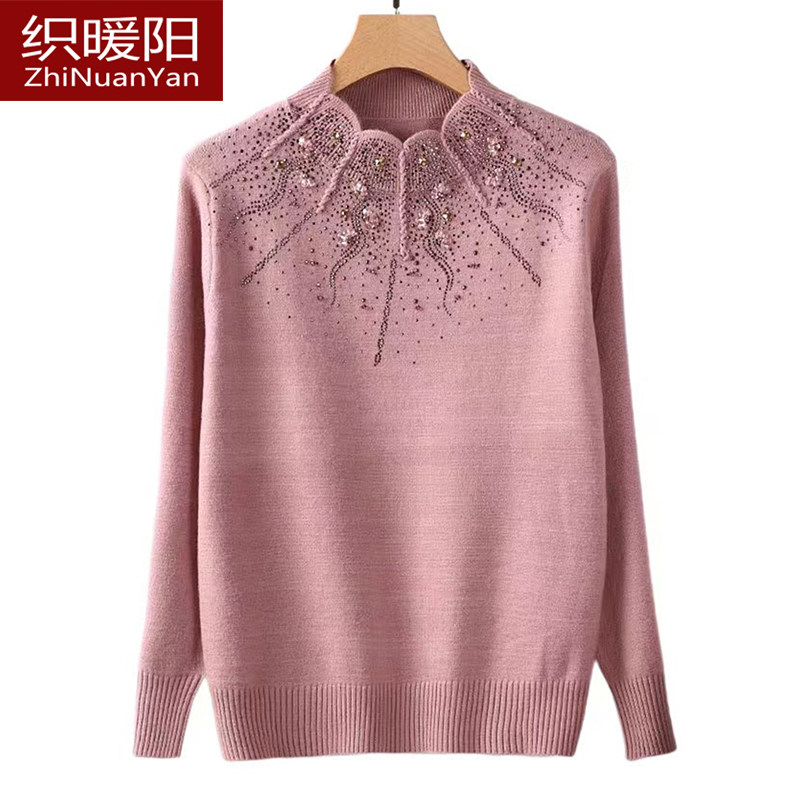 本命年妈妈装红色毛衣女秋冬装半高领打底衫中老年洋气大码羊毛衫,淘宝优惠券,粉丝福利购,淘宝优惠卷