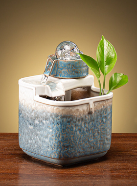 循环茶几陶瓷欧式风喷泉流水摆件