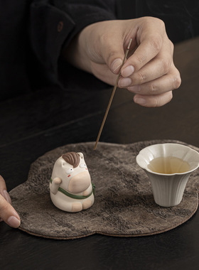 创意可爱河马陶瓷香座茶道摆件