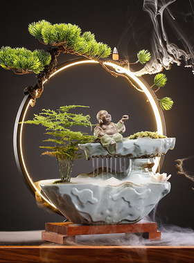 创意新中式招财流水摆件茶室客厅办公室前台桌面装饰乔迁开业礼品