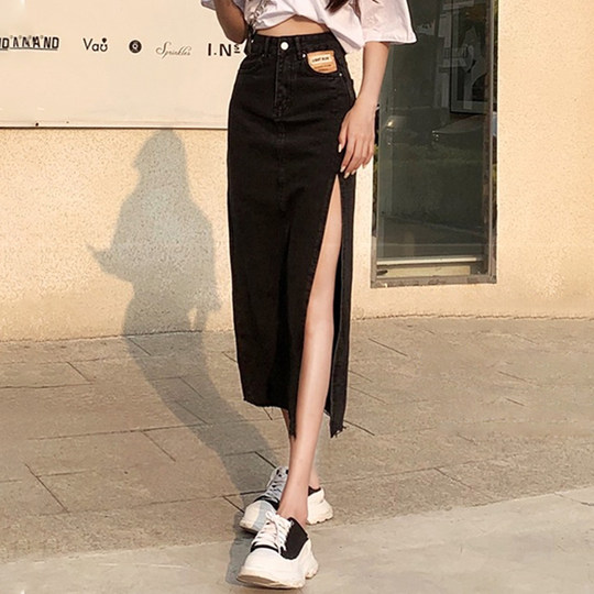 高腰侧开叉牛仔半身裙女夏季2025新款显瘦a字辣妹包臀长裙子ins潮