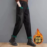 Джинсы, осенние ретро штаны, оверсайз, большой размер, эластичная талия