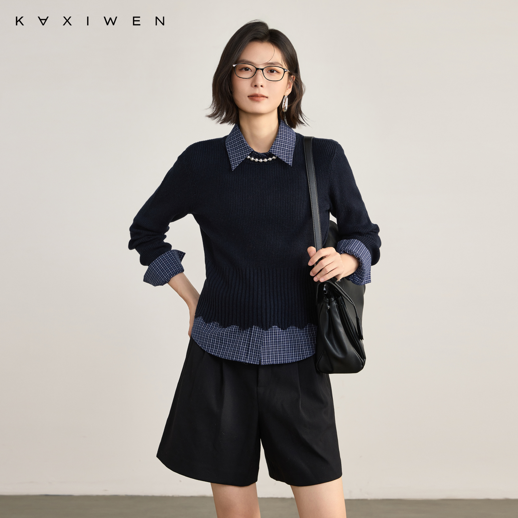 【博主同款】佧茜文优雅波浪边针织衫2025冬季新款罗纹领口上衣女 - 图0